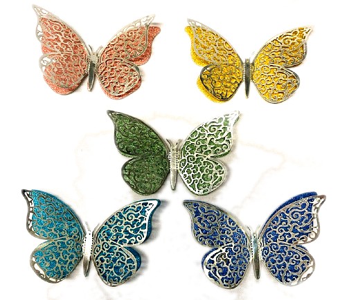 MARIPOSA PARA TORTAS GLITTER CONTORNO PLATA COLORES SURTIDOS X 1